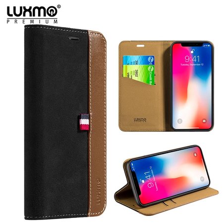 APPLE Apple LPFIPX-YACHT-BK Luxmo The Yacht Series Premium Two Tone Suede Real Leather Wallet Case for iPhone X - Black LPFIPX-YACHT-BK